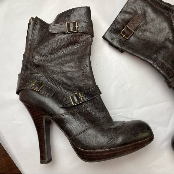 SE BOUTIQUE BY SAM EDELMAN Brown Leather Biker Buckle Boots - Picture 11 of 13